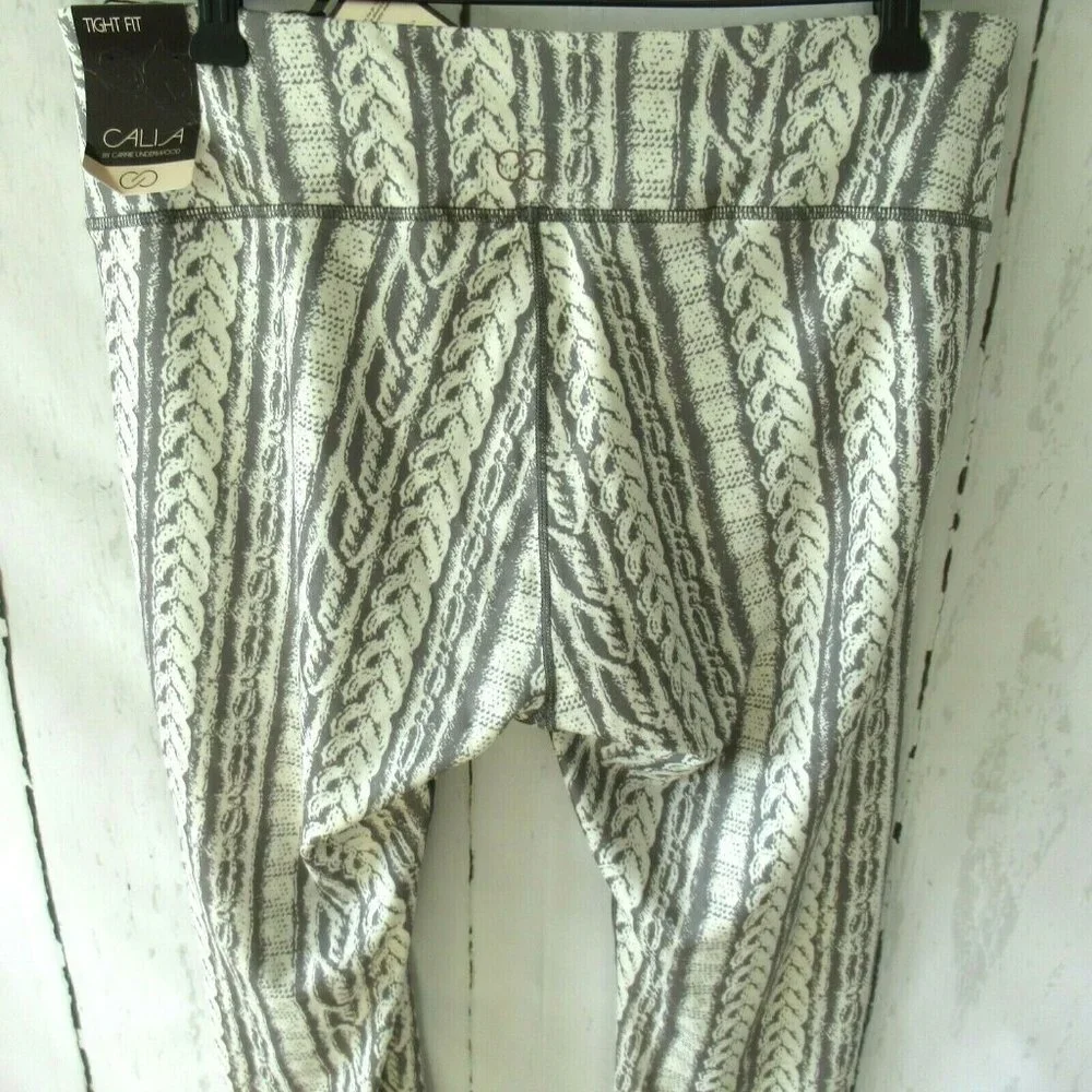 New Calia Carrie Underwood Tight Fit Leggings L Large Gray Cable Print - Picture 4 of 9
